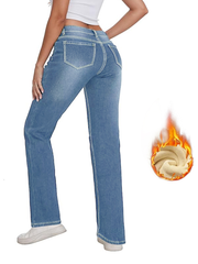 Pantalones vaqueros ajustados con forro grueso y cálido para mujer de TECCULI, talla 78, perfectos para el invierno.