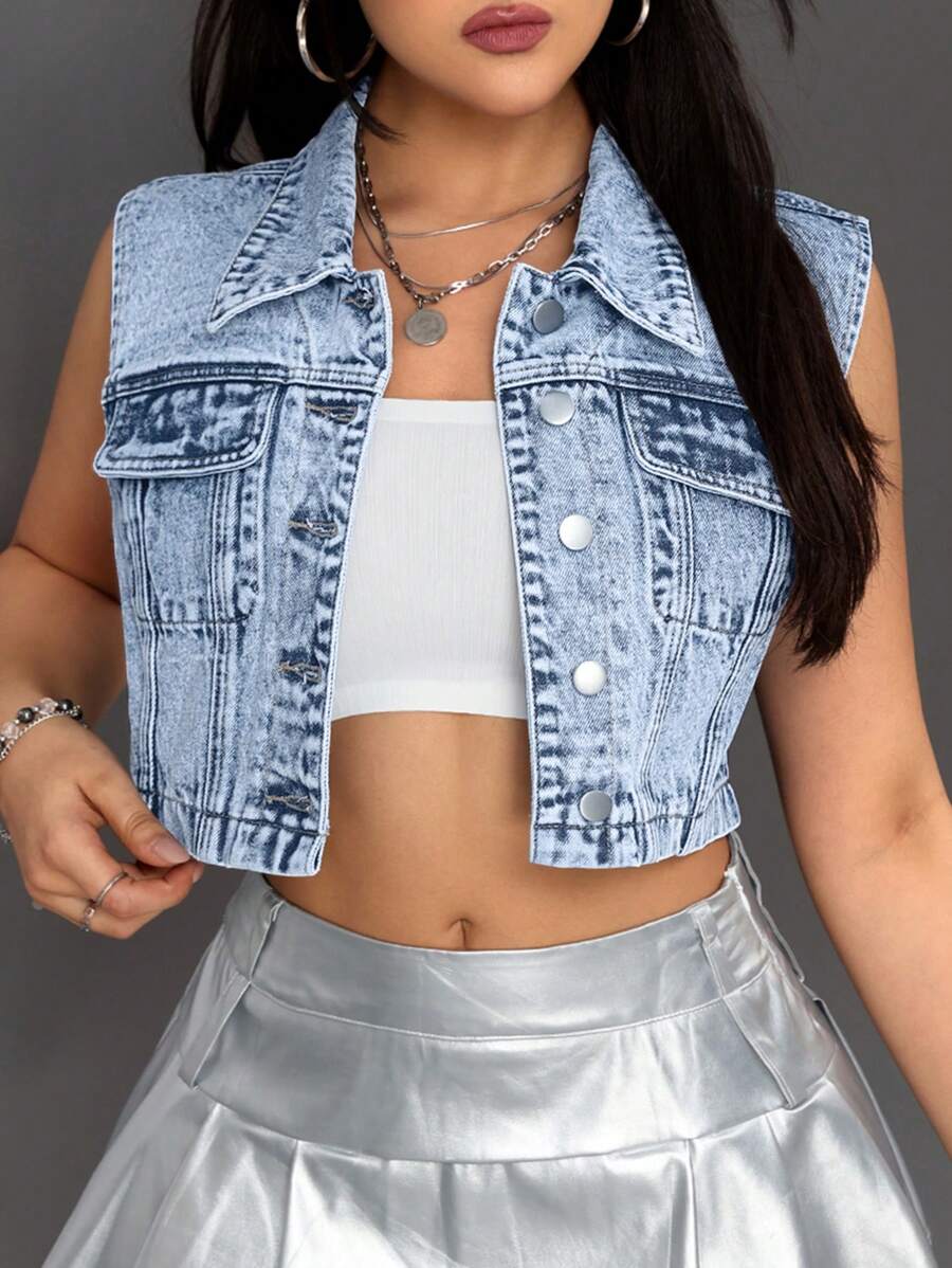 Chaqueta vaquera corta informal de botonadura sencilla para mujer de ICON