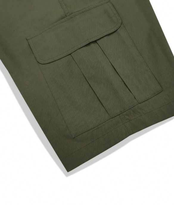 TECCULI Men's Casual Cargo Shorts with Multiple Utility Pockets - Loose Fit Elastic Waistband, Durable Non-Stretch Fabric, Solid Color for Outdoor & Casual Attire