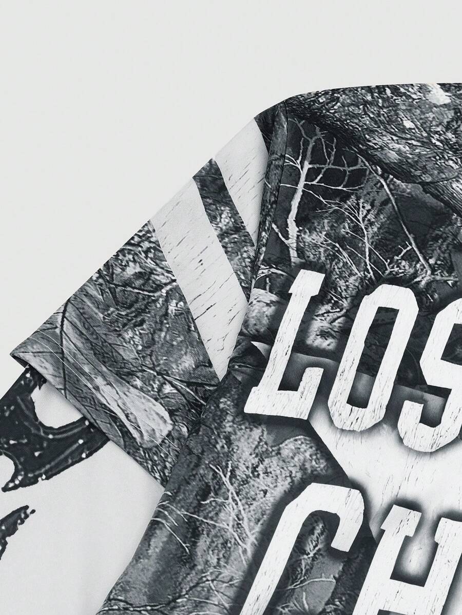 Sudadera informal de manga larga con cuello redondo y estampado de letras y ramas de árbol para hombre de Manfinity Streetrush, ideal para salir en primavera y otoño.