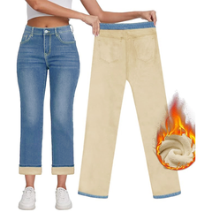 Pantalones vaqueros ajustados con forro grueso y cálido para mujer de TECCULI, talla 78, perfectos para el invierno.