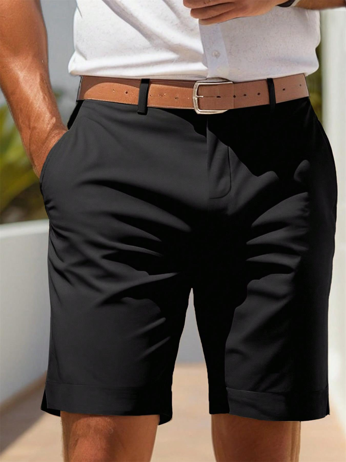 Shorts TECCULI para hombre, formales y cotidianos, cintura elástica de tiro medio y pierna recta. Ideales para oficina, fin de semana y vacaciones. Shorts de poliéster de fácil cuidado. Ropa profesional e informal, ajuste cómodo.