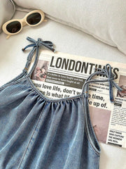 Mono de mezclilla azul holgado con lazo, estilo bohemio, cómodo y sencillo, para niñas preadolescentes, ropa de verano y primavera.