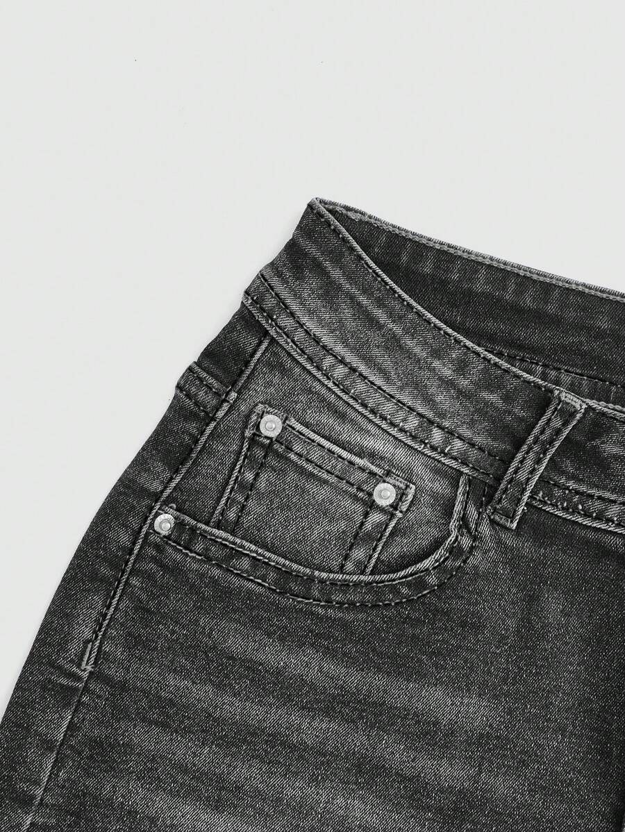 ROMWE Pantalones cortos vaqueros con bordado de cruz y diamantes de imitación para mujer, estilo grunge punk, estilo Gyaru, estilo retro de verano, para la escuela