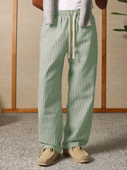 SUMWON Pantalones anchos a rayas para estar por casa, informales, holgados, con cordón, estilo skater, cómodos, para primavera y otoño