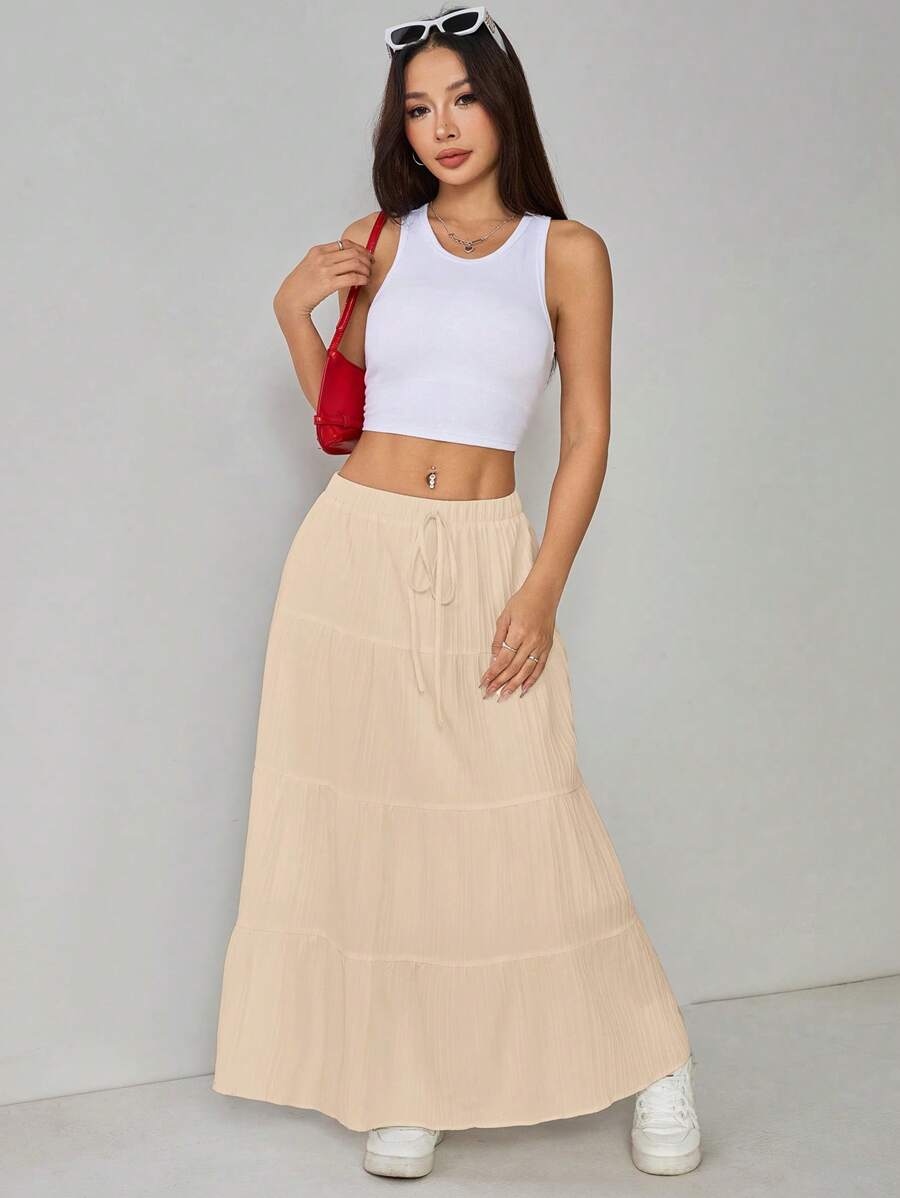 Falda larga con volantes y cintura alta de color liso para mujer de PETITE