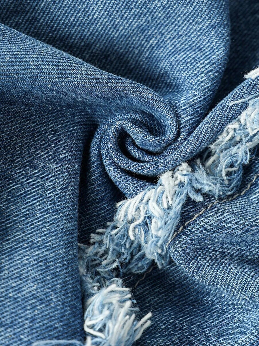 Pantalones cortos vaqueros casuales Manfinity EMRG para hombre, holgados, con bolsillos y dobladillo deshilachado