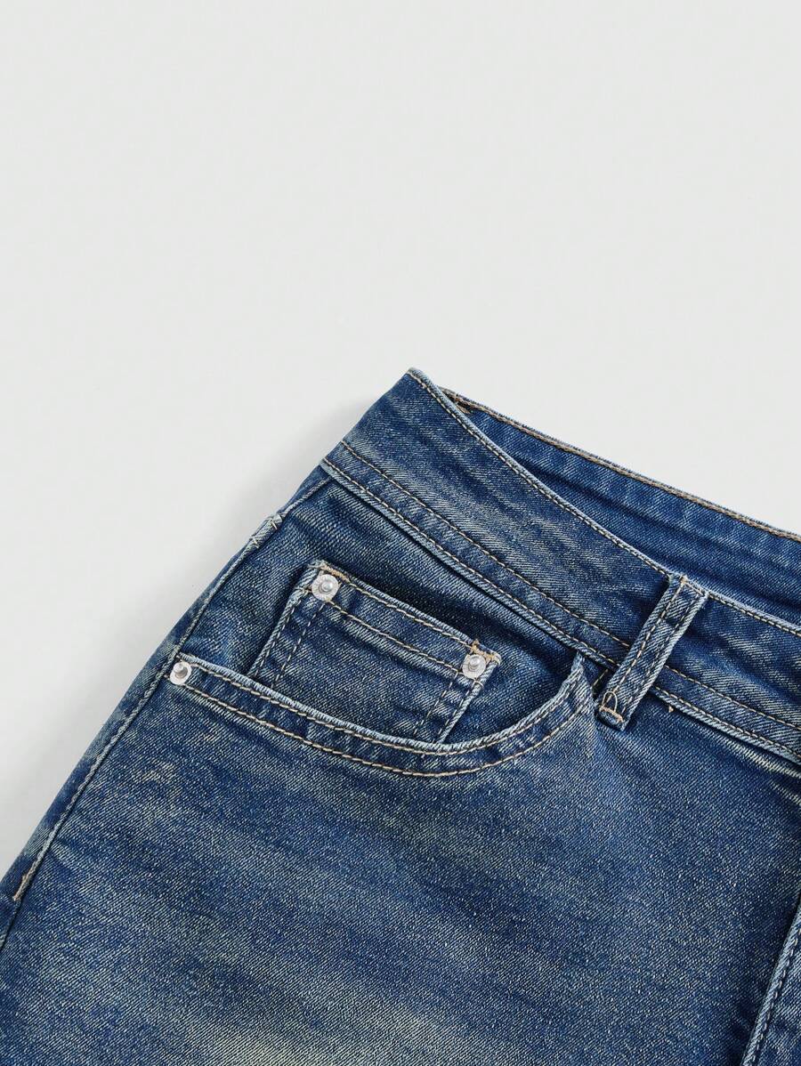 ROMWE Pantalones cortos vaqueros con bordado de cruz y diamantes de imitación para mujer, estilo grunge punk, estilo Gyaru, estilo retro de verano, para la escuela