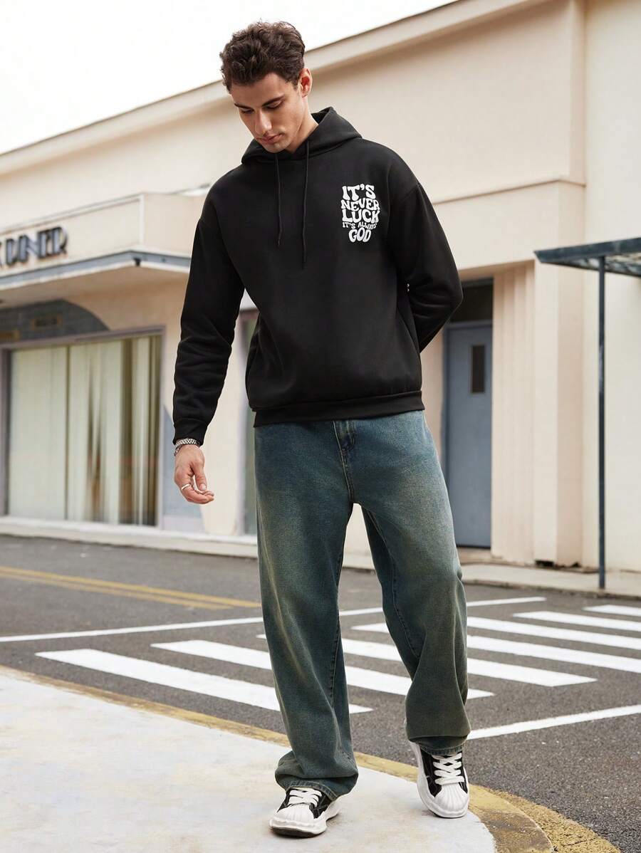Sudadera con capucha con estampado sencillo Manfinity Dauomo para hombre