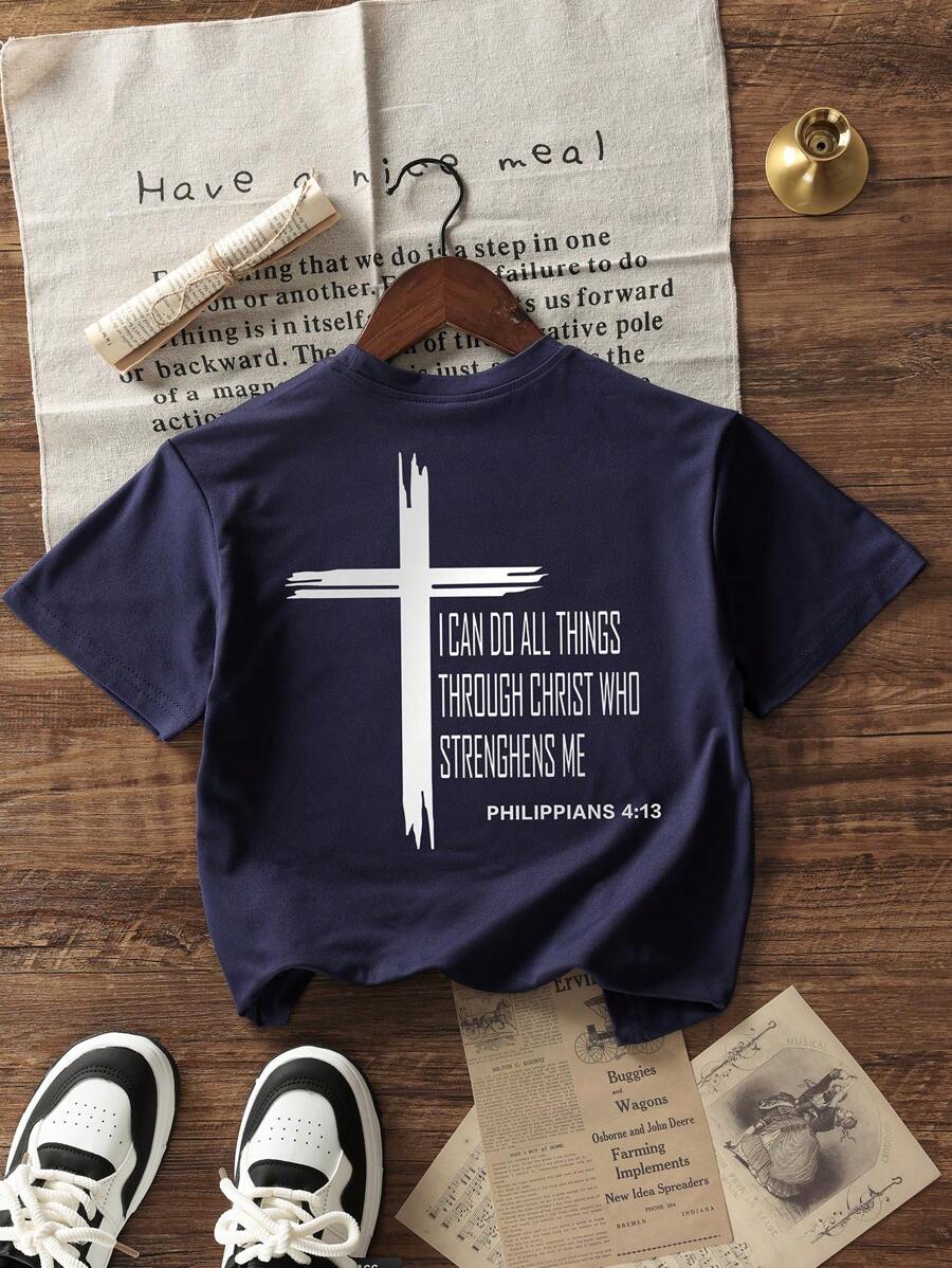 Camiseta informal de manga corta con cuello redondo y estampado para niños y adolescentes, tops de verano