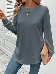 Sudadera LUNE de cuello redondo, dobladillo asimétrico, tejido con textura de gofre, silueta básica, informal y cómoda, para mujer, tops de manga larga