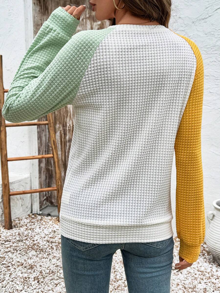 Sudadera de manga raglán con bloques de color de Emery Rose, camisetas de manga larga para graduación, atuendos para la vuelta al cole, trajes de profesora para mujer, ropa para la vuelta al cole.