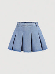 Falda vaquera plisada con dobladillo sin rematar para niñas preadolescentes de Girlism, estilo Y2K, conjuntos bohemios de primavera y verano.