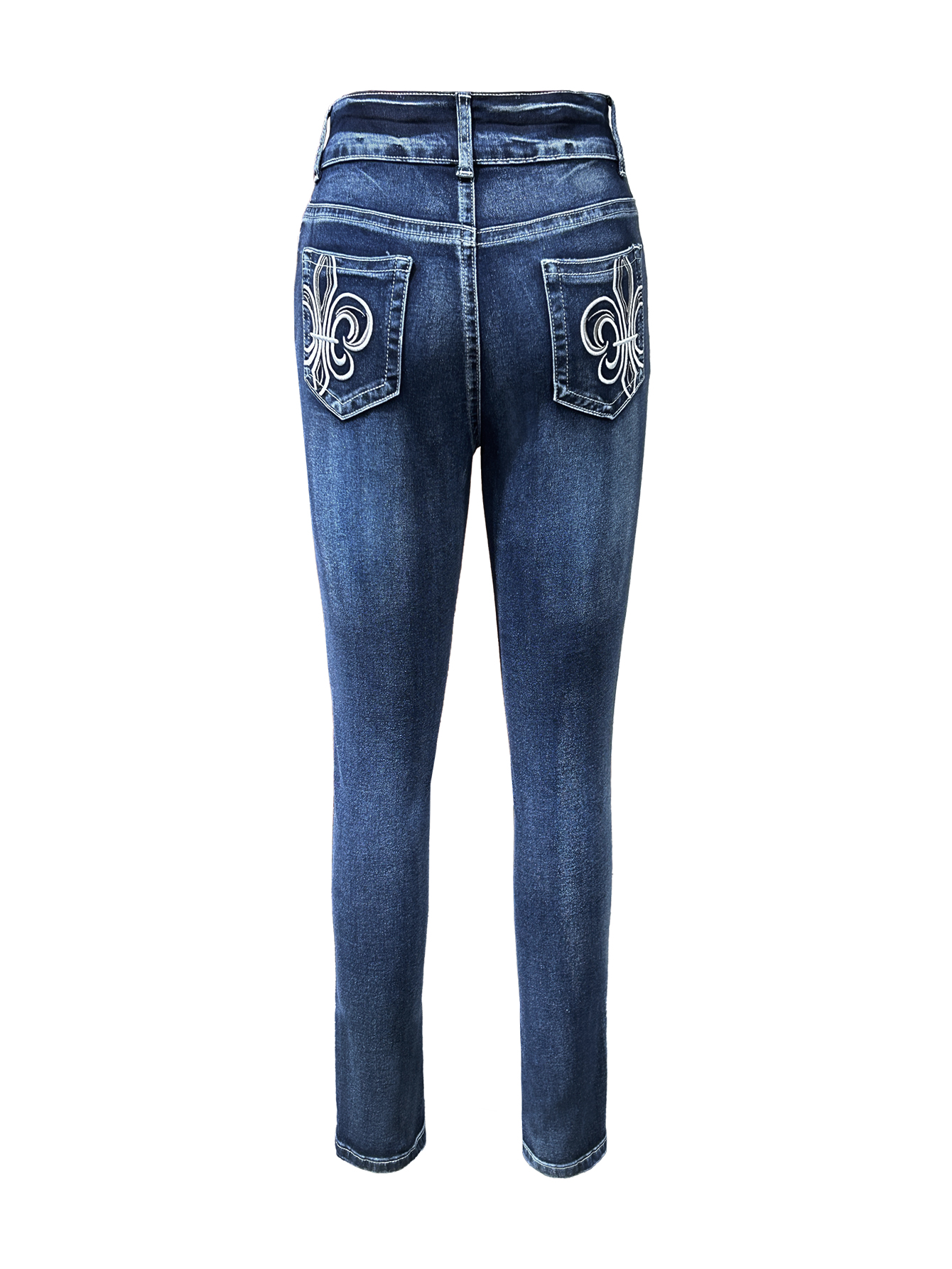 TECCULI Women's Embroidered Flip Pocket Flared Jeans, Retro Casual Pants, College Style