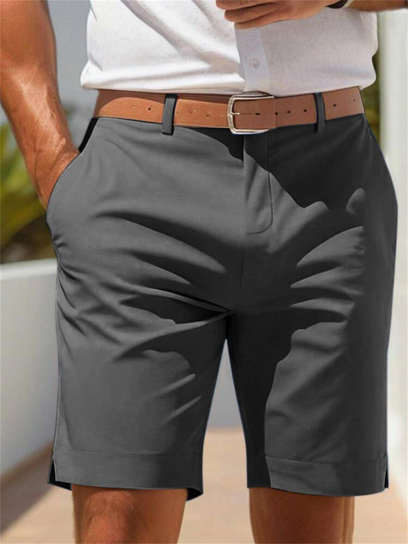 Shorts TECCULI para hombre, formales y cotidianos, cintura elástica de tiro medio y pierna recta. Ideales para oficina, fin de semana y vacaciones. Shorts de poliéster de fácil cuidado. Ropa profesional e informal, ajuste cómodo.