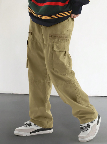 Pantalones casuales TECCULI con cordón para hombre, con elegantes bolsillos con solapa y diseño multibolsillos, cómodos y a la moda, perfectos para actividades al aire libre, corte holgado.