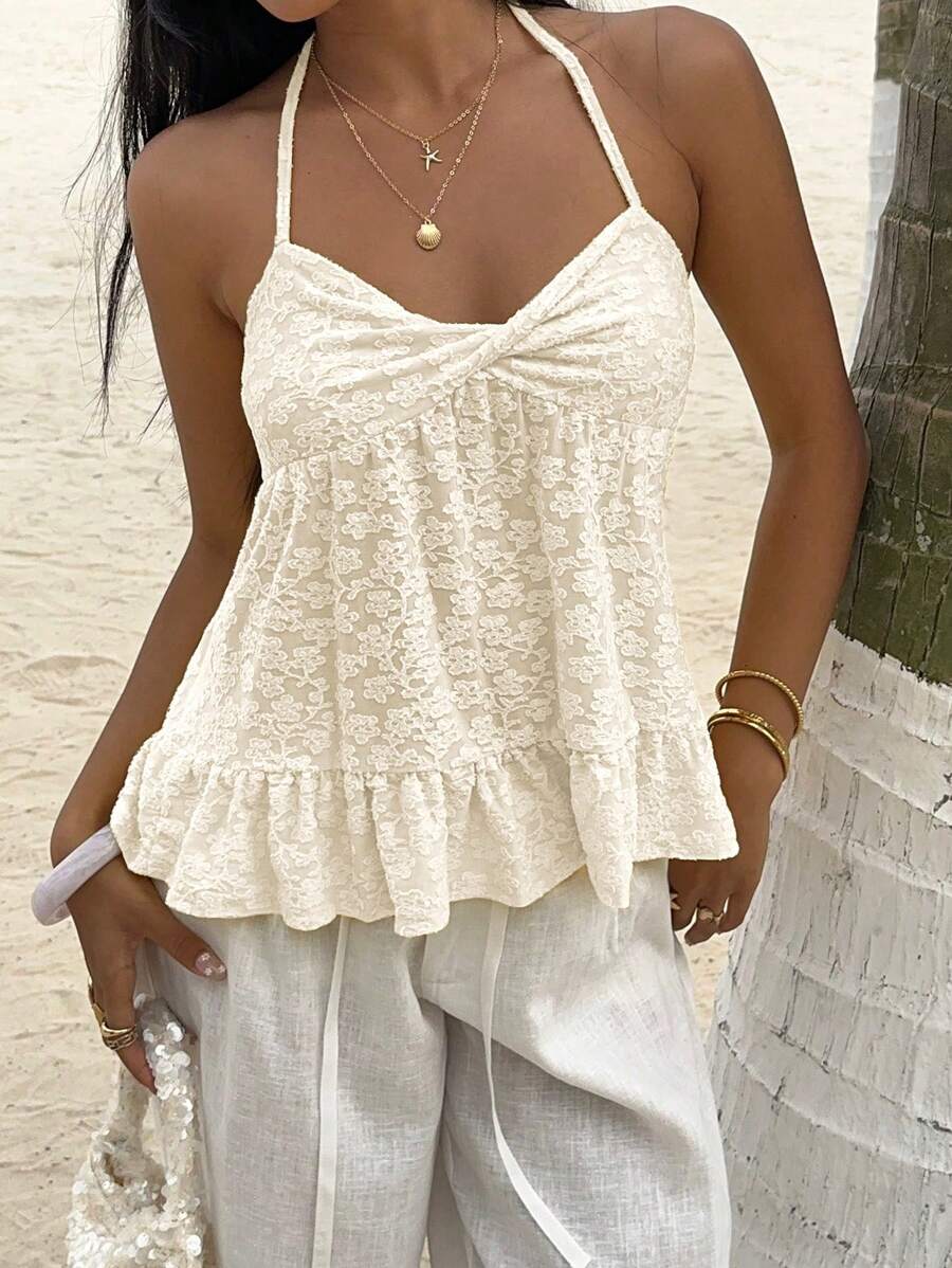 Camiseta sin mangas Sunnyshic de color liso con cuello halter para mujer, moderna para el verano