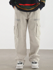 Pantalones casuales TECCULI con cordón para hombre, con elegantes bolsillos con solapa y diseño multibolsillos, cómodos y a la moda, perfectos para actividades al aire libre, corte holgado.