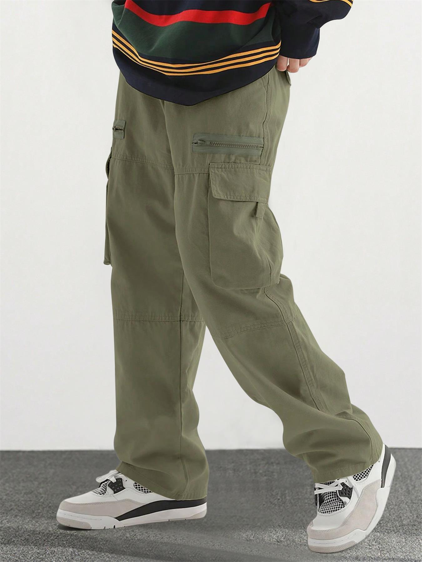Pantalones casuales TECCULI con cordón para hombre, con elegantes bolsillos con solapa y diseño multibolsillos, cómodos y a la moda, perfectos para actividades al aire libre, corte holgado.