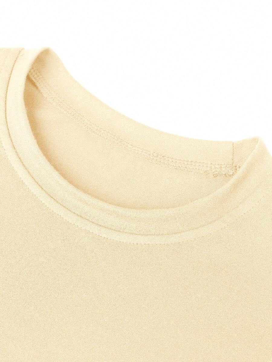 Camiseta informal de manga corta con cuello redondo y estampado de letras azules para niño preadolescente, verano