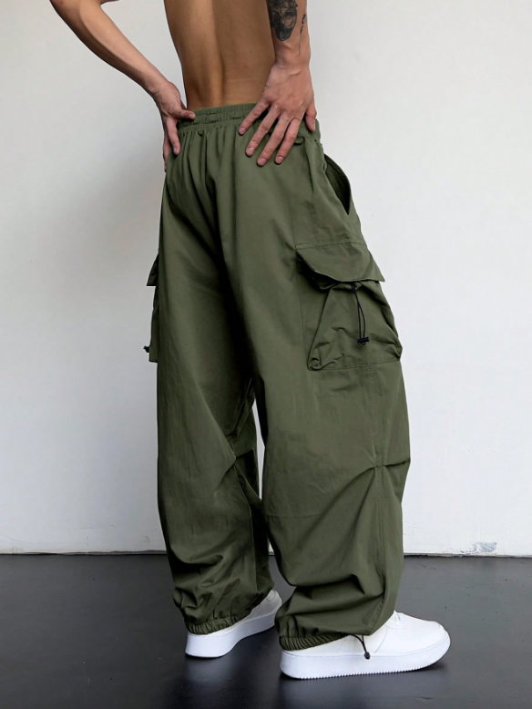 Pantalones cargo extragrandes TECCULI Manfinity EMRG para hombre con bolsillo de solapa y cordón lateral en la cintura, para la vuelta al cole