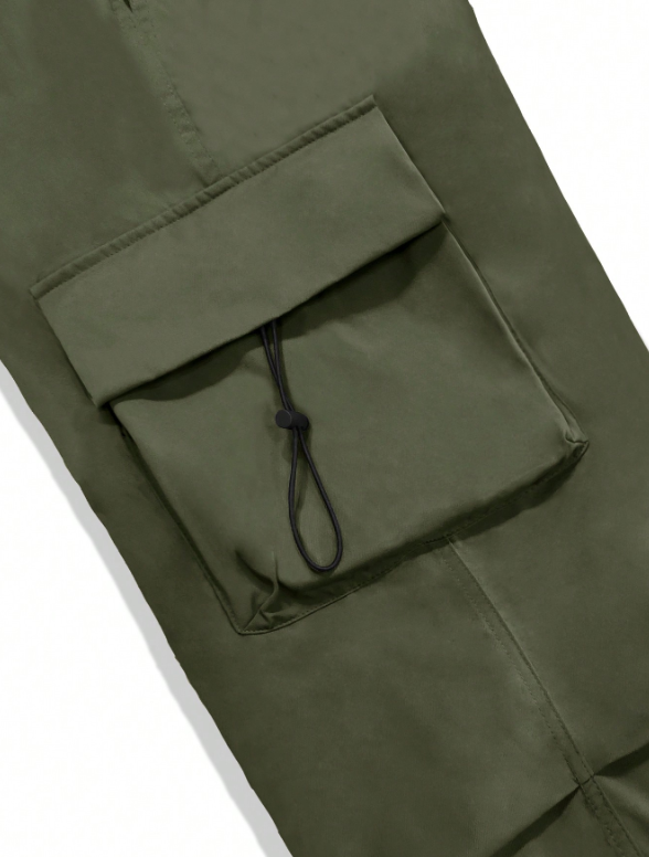 Pantalones cargo extragrandes TECCULI Manfinity EMRG para hombre con bolsillo de solapa y cordón lateral en la cintura, para la vuelta al cole