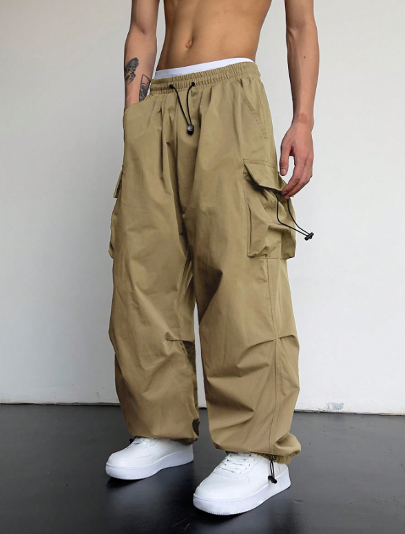 Pantalones cargo extragrandes TECCULI Manfinity EMRG para hombre con bolsillo de solapa y cordón lateral en la cintura, para la vuelta al cole