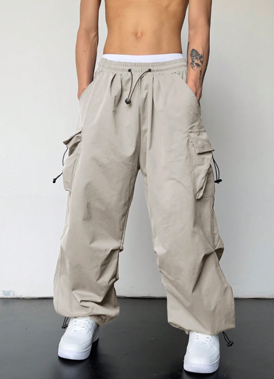 Pantalones cargo extragrandes TECCULI Manfinity EMRG para hombre con bolsillo de solapa y cordón lateral en la cintura, para la vuelta al cole