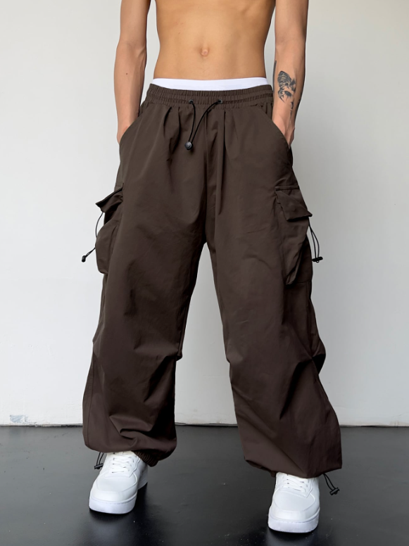 Pantalones cargo extragrandes TECCULI Manfinity EMRG para hombre con bolsillo de solapa y cordón lateral en la cintura, para la vuelta al cole