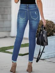 TECCULI FallWinter Casual Washed Skinny Cropped Denim Jeans