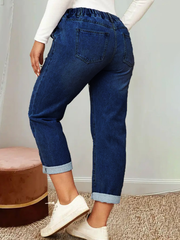 Pantalones largos de mezclilla lavada con cintura elástica para mujer de TECCULI, ideales para ir al trabajo y para uso informal, otoño.