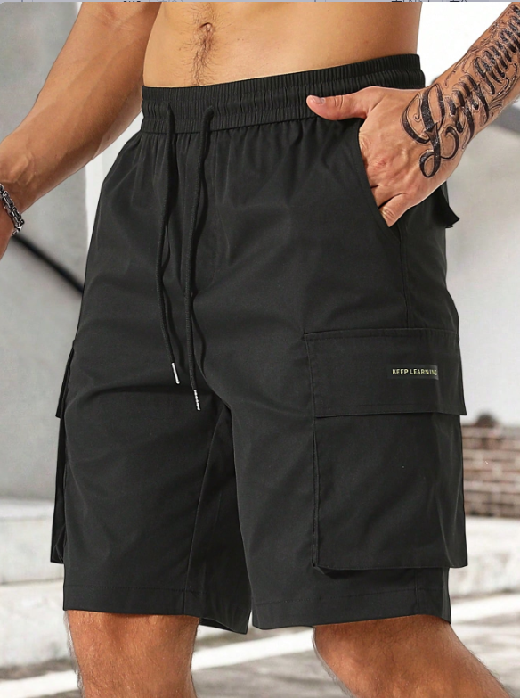 Pantalones cortos casuales con bolsillos cargo y letras parcheadas para hombre de talla grande TECCULI Manfinity LEGND