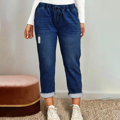 Pantalones largos de mezclilla lavada con cintura elástica para mujer de TECCULI, ideales para ir al trabajo y para uso informal, otoño.