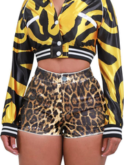 Pantalones cortos de lujo con lentejuelas y estampado de leopardo para mujer de TECCULI Aloruh, atuendo de concierto para mujer