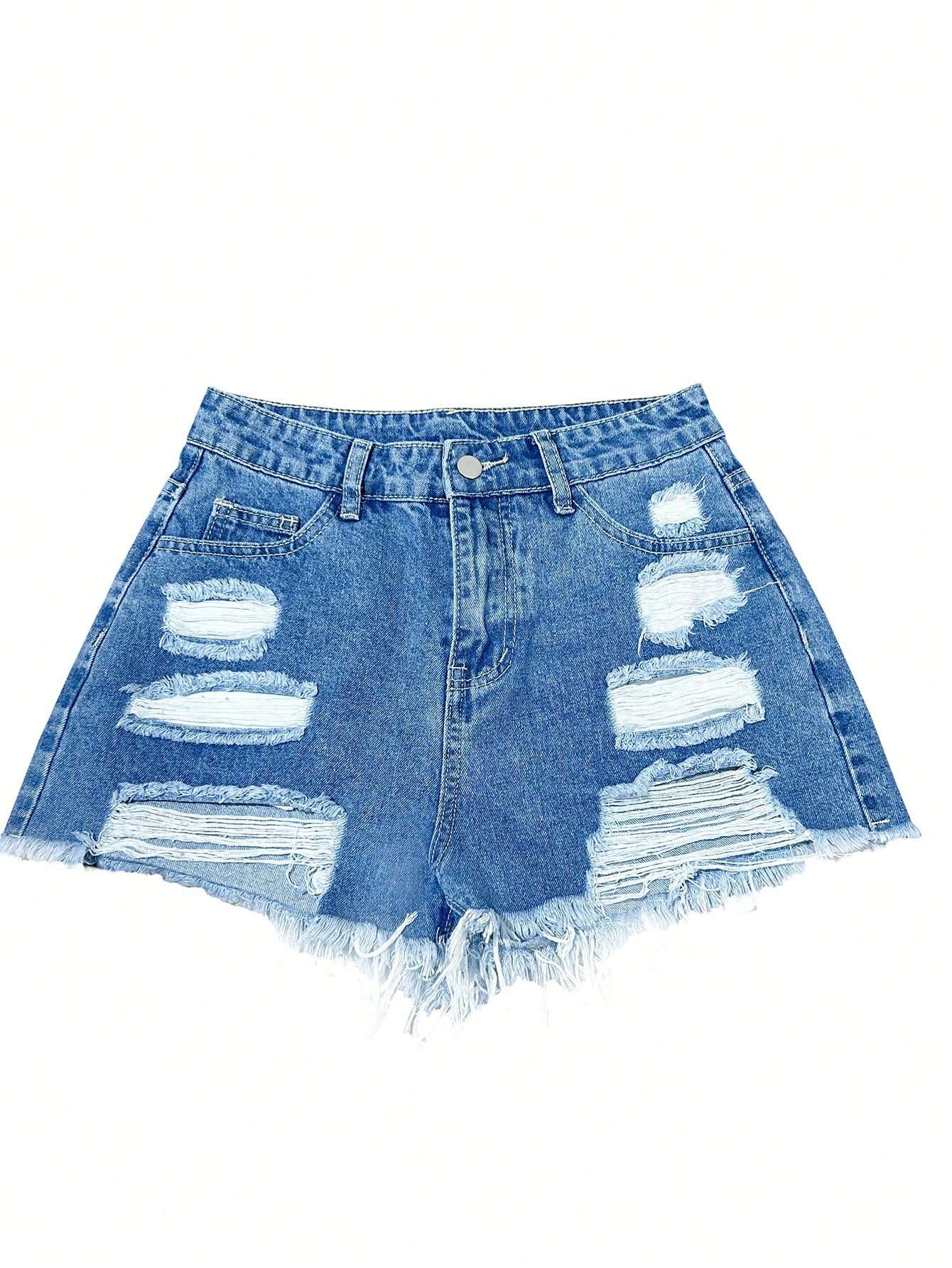 TECCULI - Pantalones cortos vaqueros desgastados, ajustados, asimétricos e inelásticos con hebilla para mujer