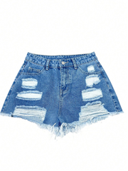 TECCULI - Pantalones cortos vaqueros desgastados, ajustados, asimétricos e inelásticos con hebilla para mujer