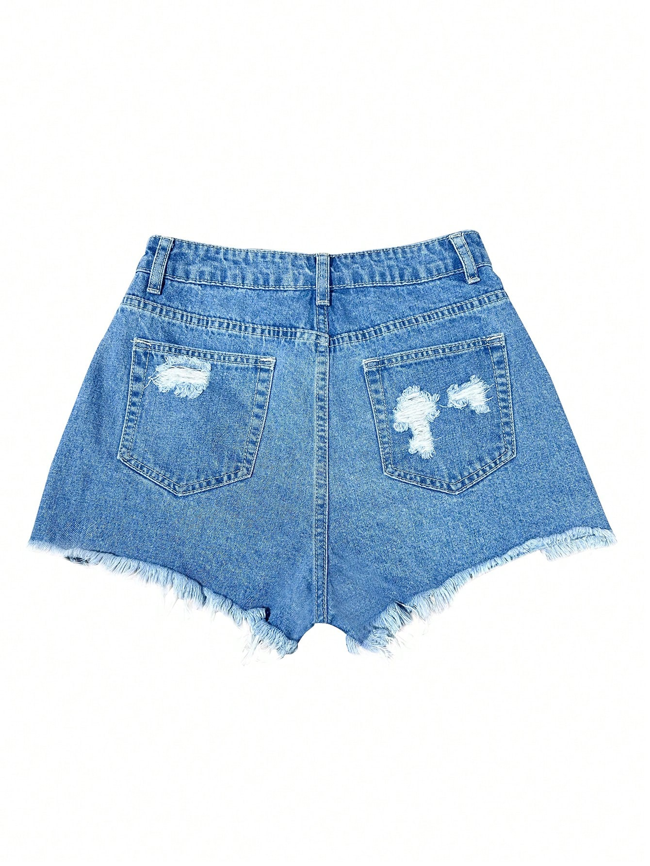 TECCULI - Pantalones cortos vaqueros desgastados, ajustados, asimétricos e inelásticos con hebilla para mujer