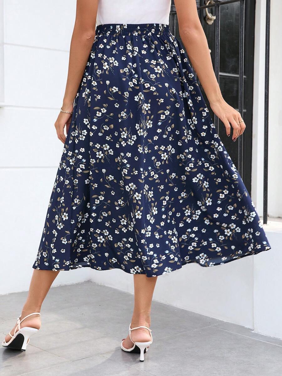 Falda con nudo en la cintura y estampado floral Clasi