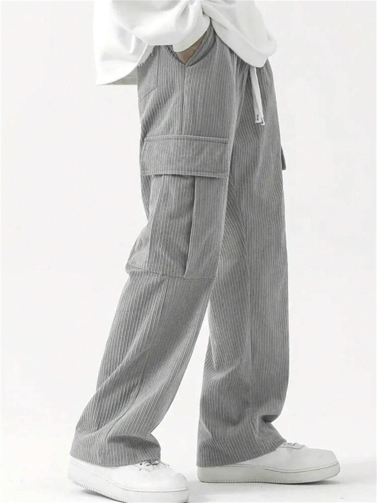 TECCULI Men'S Casual Cargo Pants with Elastic Drawstring Waist & Multiple Pockets - All-Season Outdoor Comfort, Straight-Leg Regular Fit, Solid Color for Hiking, Camping, Urban Adventures, Camping Gear, Hiking Trousers, Functional Pock