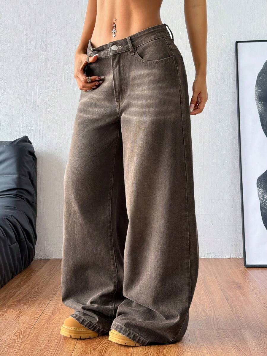 Coolane - Vaqueros casuales y versátiles para mujer con bolsillos, pantalones anchos y holgados, conjuntos de verano para mujer, color caqui