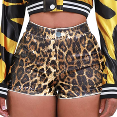 Pantalones cortos de lujo con lentejuelas y estampado de leopardo para mujer de TECCULI Aloruh, atuendo de concierto para mujer