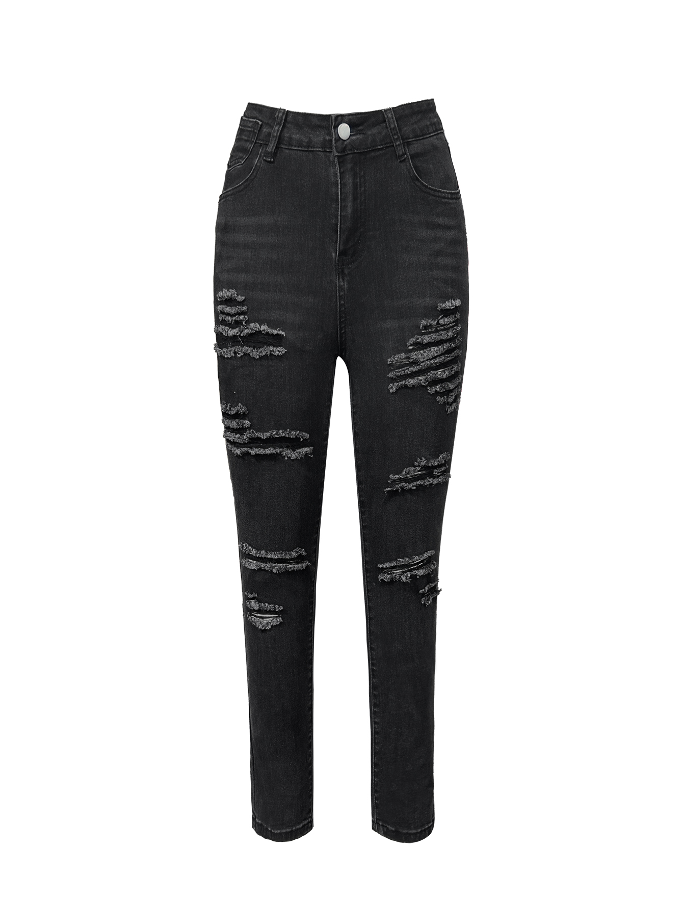 TECCULI - Vaqueros negros rotos para mujer, ajustados, elásticos, con realce y agujeros, informales, sexys y a la moda