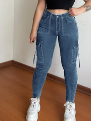 TECCULI - Vaqueros ajustados vintage para mujer, estilo retro Y2K, de cintura alta, lavados, informales, para otoño e invierno