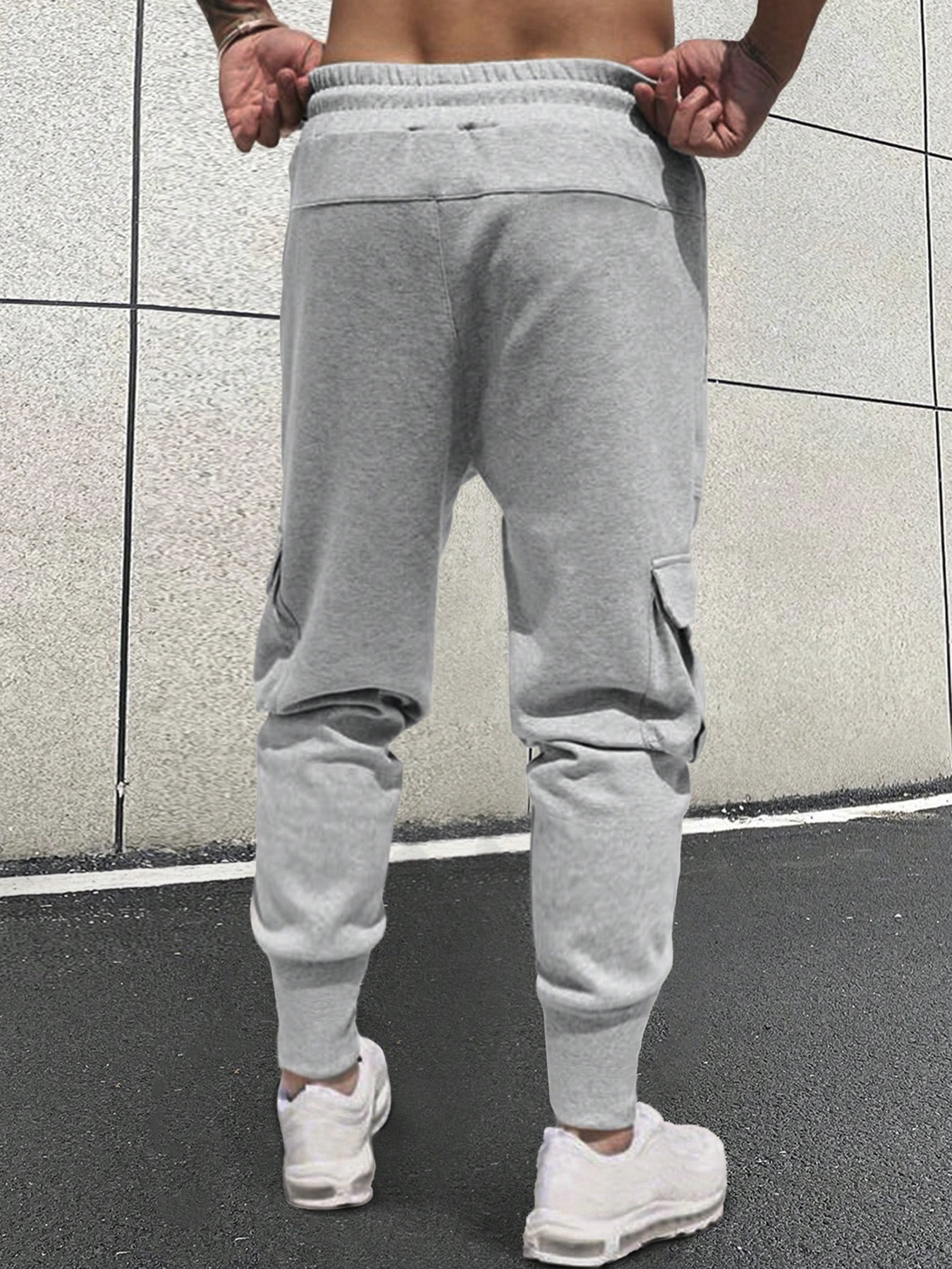 Pantalones deportivos TECCULI Manfinity Homme holgados para hombre, con bolsillo de solapa y cordón lateral, cintura elástica, largos, cargo, lisos, gris claro, para salir, informal, para la vuelta al cole