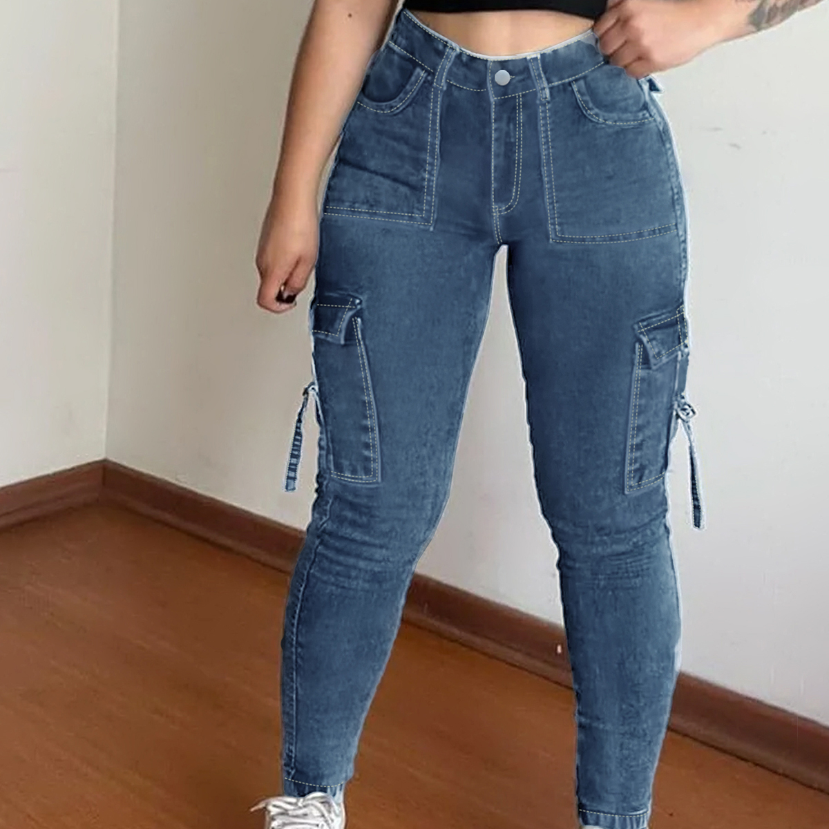 TECCULI - Vaqueros ajustados vintage para mujer, estilo retro Y2K, de cintura alta, lavados, informales, para otoño e invierno