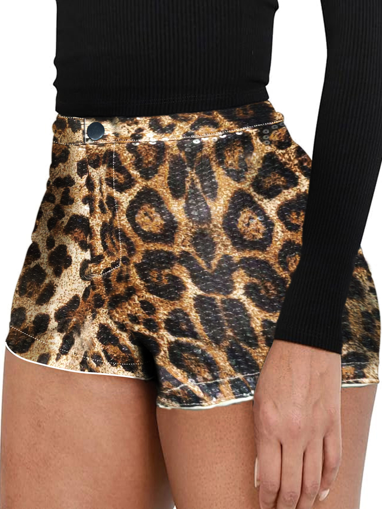 Pantalones cortos de lujo con lentejuelas y estampado de leopardo para mujer de TECCULI Aloruh, atuendo de concierto para mujer