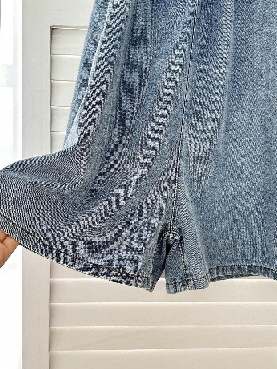 Mono de mezclilla azul holgado con lazo, estilo bohemio, cómodo y sencillo, para niñas preadolescentes, ropa de verano y primavera.