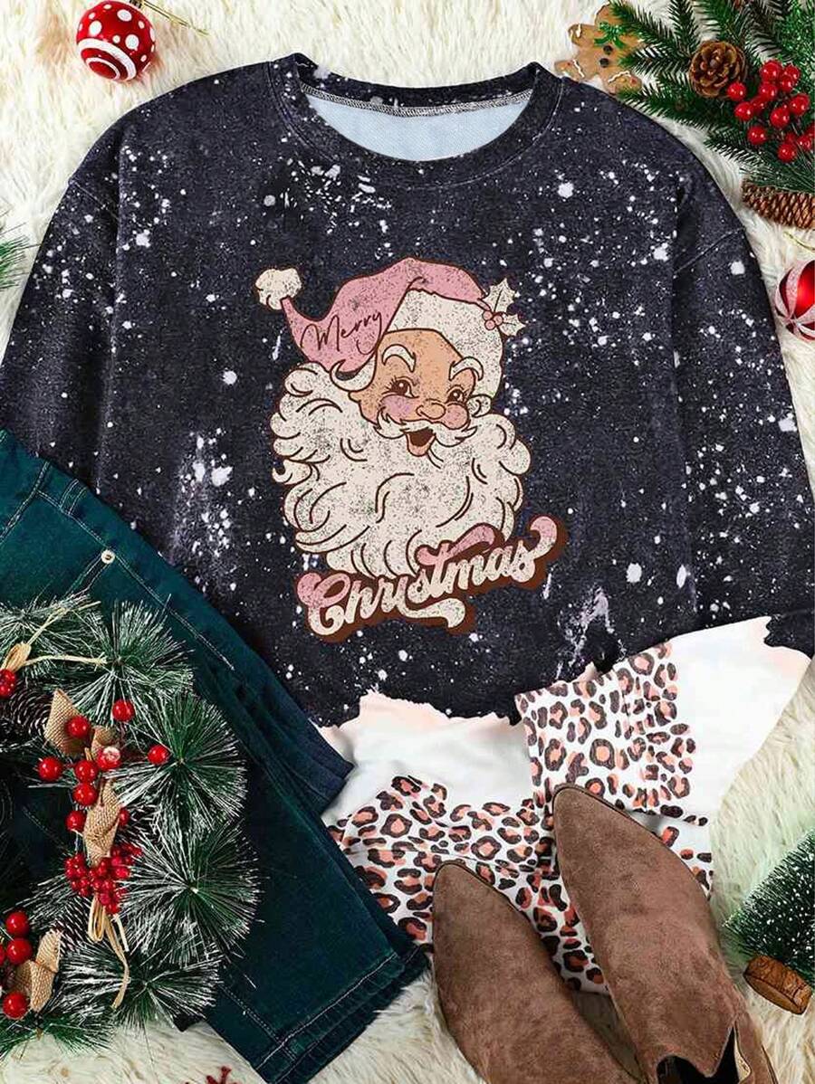 Sudadera de manga larga con estampado de letras de Papá Noel para mujer de INAWLY, otoño-invierno
