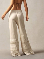 Pantalones de punto acampanados de cintura alta de color liso estilo bohemio Bohemela, primavera-verano