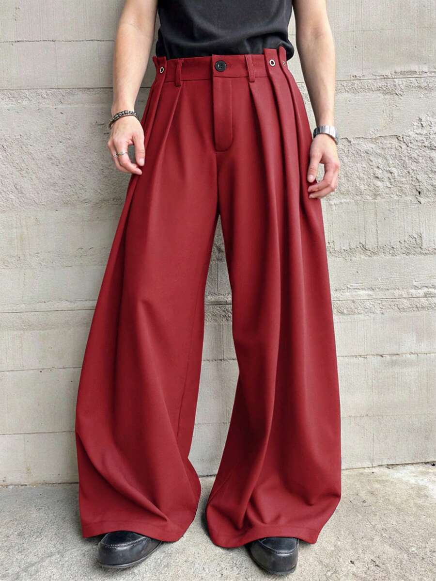 Manfinity Hypemode Manfinity Hypemode High Waist Designer Men's Wide Leg Pleated Loose Casual Pants Men S Wide Leg Pants High Waisted Pants Men Wide Leg Pants Men